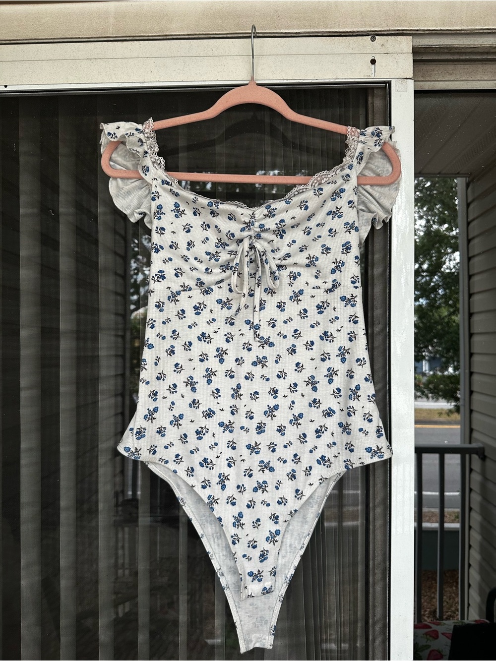 Floral Bodysuit with Lace and Ruffle Details